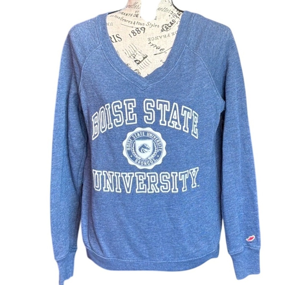 League‎ Boise State University Broncos V-Neck Sweatshirt Blue Small NCAA BSU